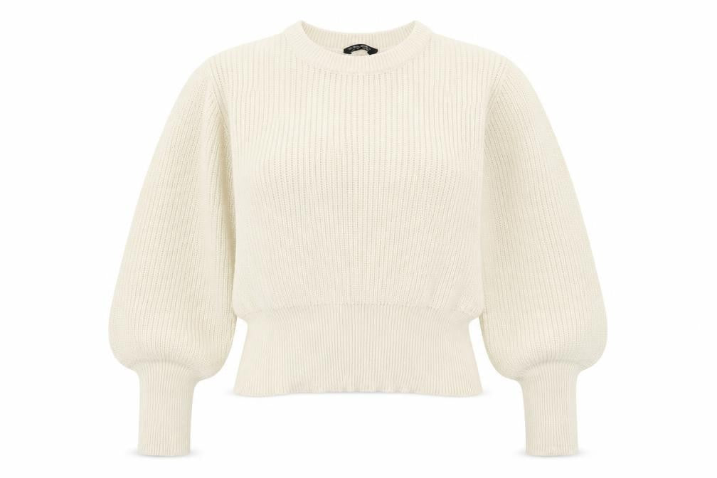 Select Womens Ivory Round Neck Cotton Pullover Jumper Size M - Tie Sleeve Detail