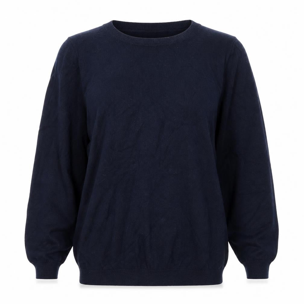 Front view of Next women’s blue round neck cotton jumper, size UK 12