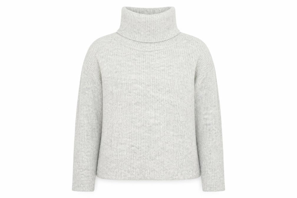 Front view of New Look women’s grey roll neck polyester jumper, size M, - cold shoulder