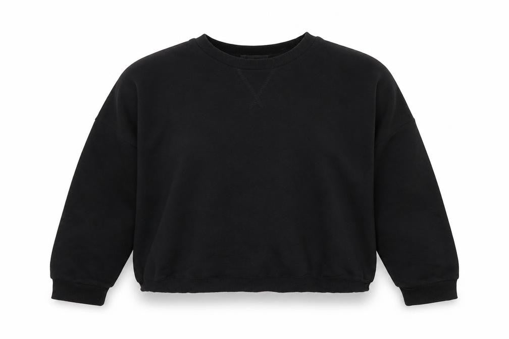 Front view of Primark women’s black polyester pullover sweatshirt, size UK 10, pullover - cropped