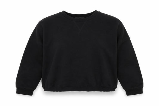 Front view of Primark women’s black polyester pullover sweatshirt, size UK 10, pullover - cropped