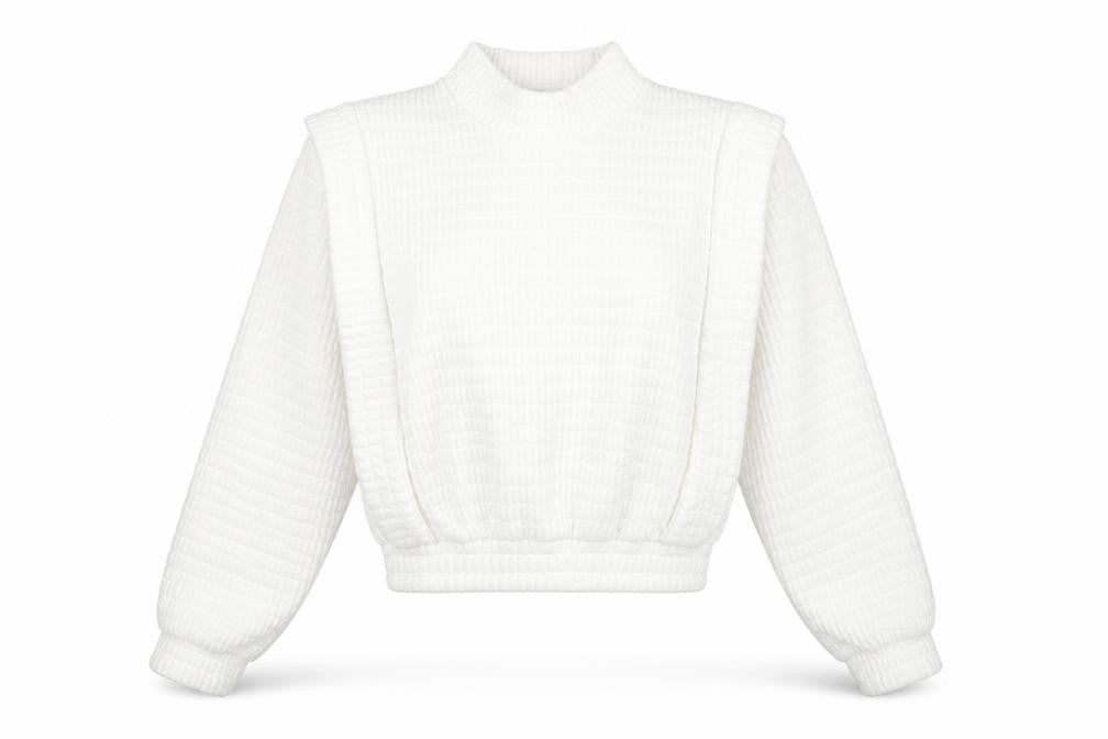 Front view of Glamify women’s white viscose pullover sweatshirt, size L, pullover