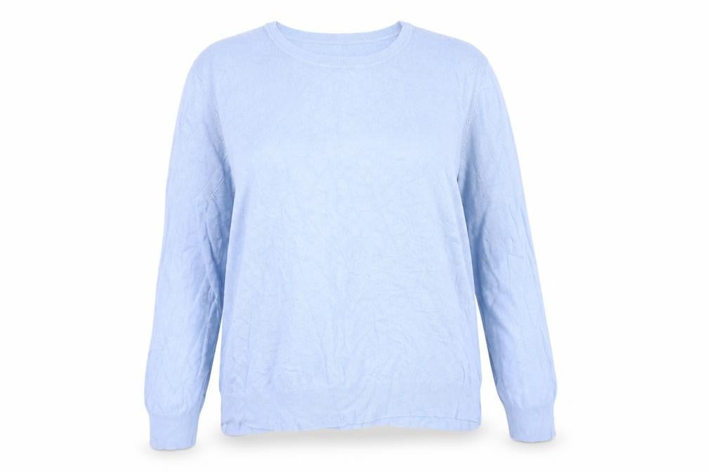 Front view of George women’s blue round neck viscose jumper, size UK 20