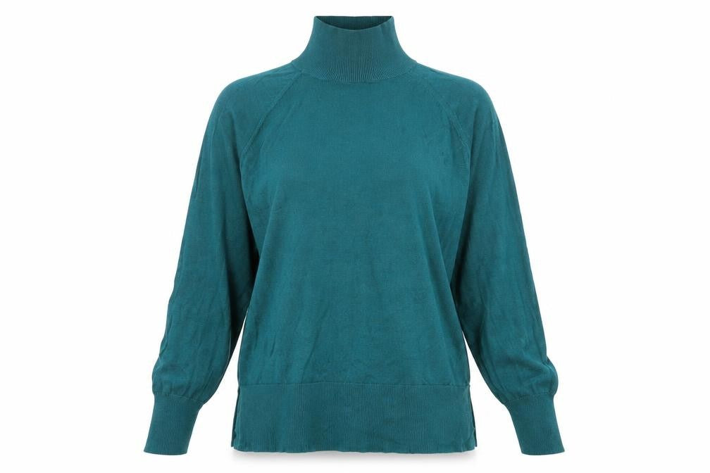 Front view of Zara women’s green high neck viscose jumper, size S