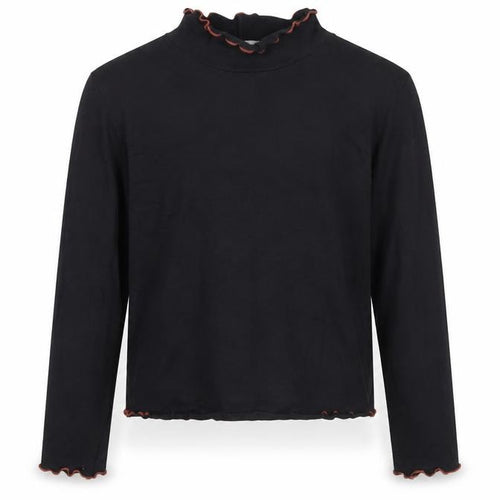 George Girls Black Cotton Pullover T-Shirt Size 10-11 Years High Neck Pullover - Ruffle detail