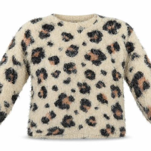 F&F Girls Beige Animal Print Nylon Pullover Casual Size 14 Years Round Neck Pullover - Leopard Print
