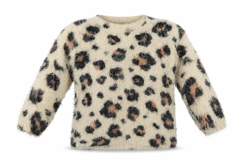 F&F Girls Beige Animal Print Nylon Pullover Casual Size 14 Years Round Neck Pullover - Leopard Print