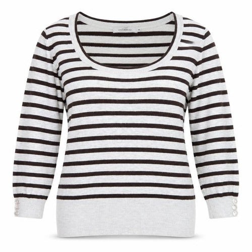 Nature Republic Womens Grey Scoop Neck Striped Viscose Pullover Jumper Size 10