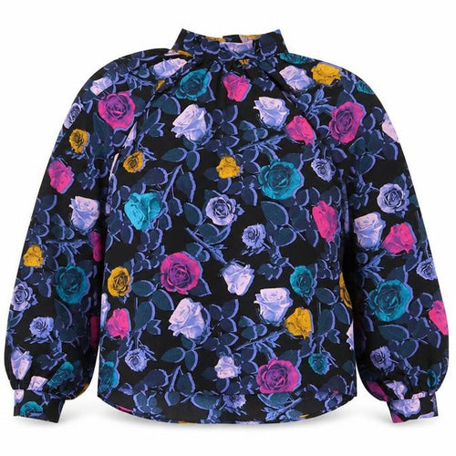 Monki Womens Black Floral Polyester Basic Blouse Size XS Mock Neck