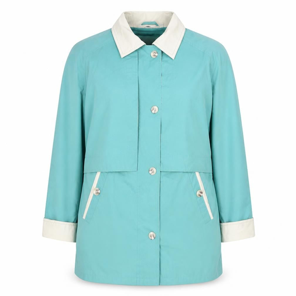Front view of Damart women’s green jacket, size UK 14, button