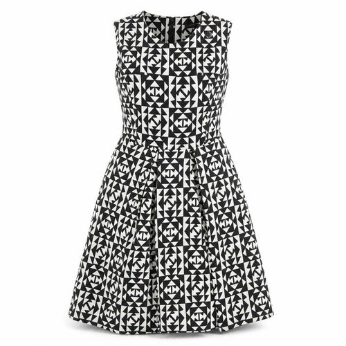 Collection Womens Black Geometric Polyester Skater Dress Size 8 Round Neck Zip