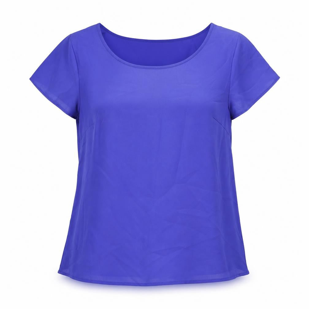 Front view of Forever 21 women’s blue polyester basic blouse, size S, boat neck - cut out back