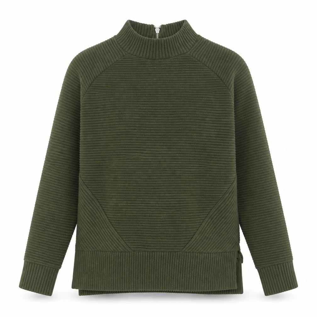 Front view of New Look women’s green polyester pullover sweatshirt, size UK 6, zip - ribbed