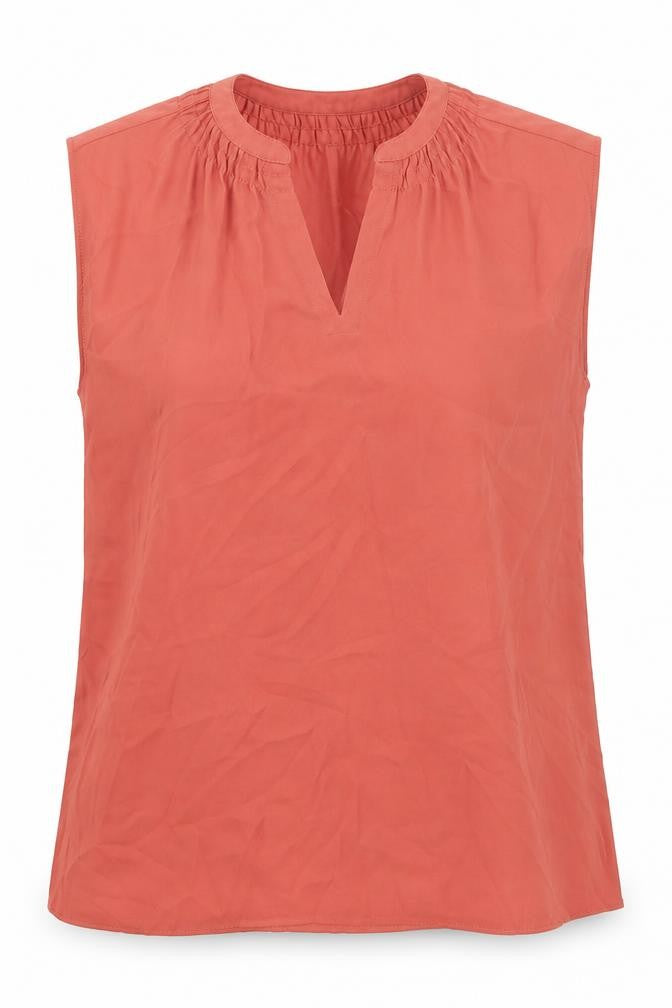 Front view of Tu women’s brown polyester basic tank, size UK 12, v-neck
