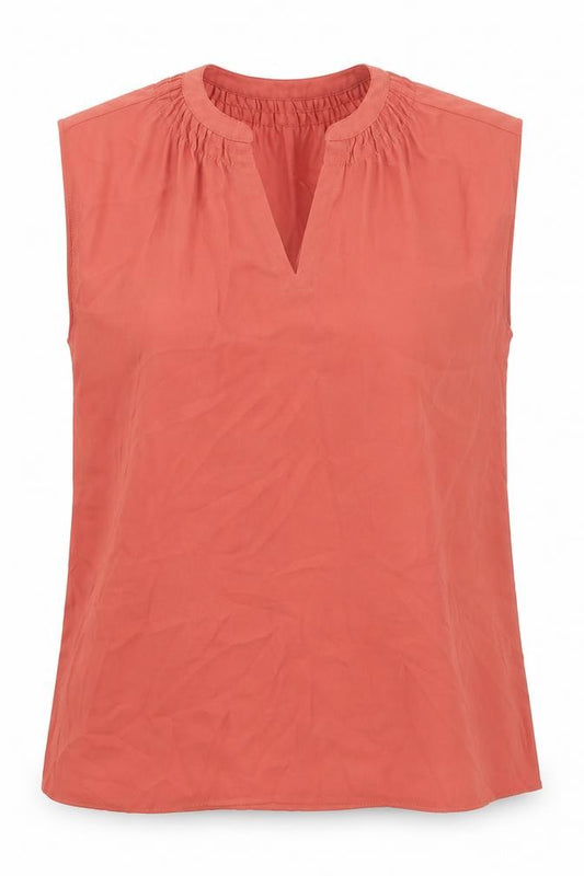 Front view of Tu women’s brown polyester basic tank, size UK 12, v-neck