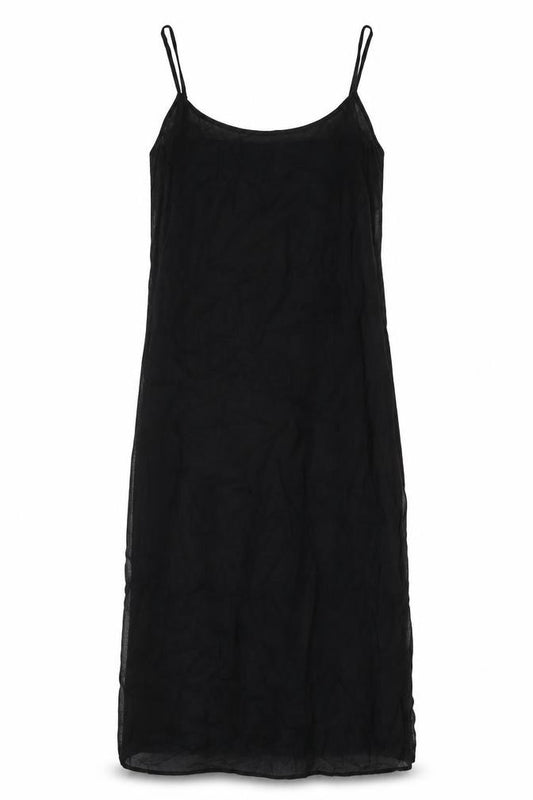 Front view of Marks & Spencer women’s black cotton tank dress, size UK 6, v-neck pullover - camisole