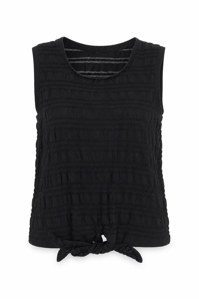 Front view of Limited Collection women’s black polyester basic tank, size UK 14, round neck