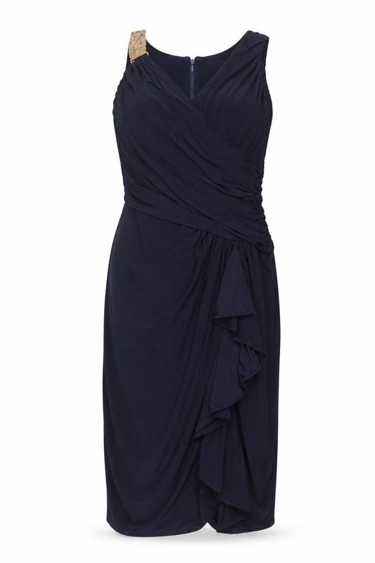Front view of Betsy & Adam women’s blue polyester bodycon, size UK 12, v-neck zip