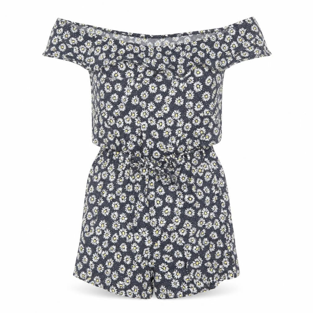 Front view of John Lewis women’s multicoloured floral viscose playsuit one-piece, size UK 12, pullover