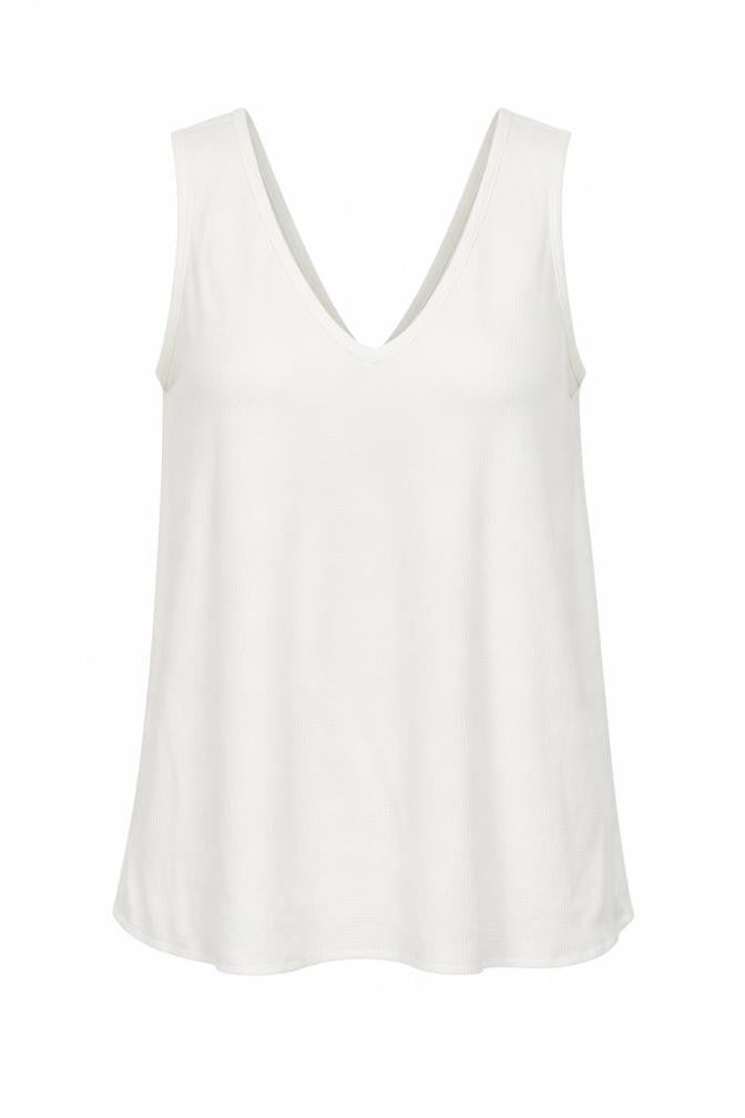 Front view of Mango women’s white polyester basic tank, size XS, v-neck