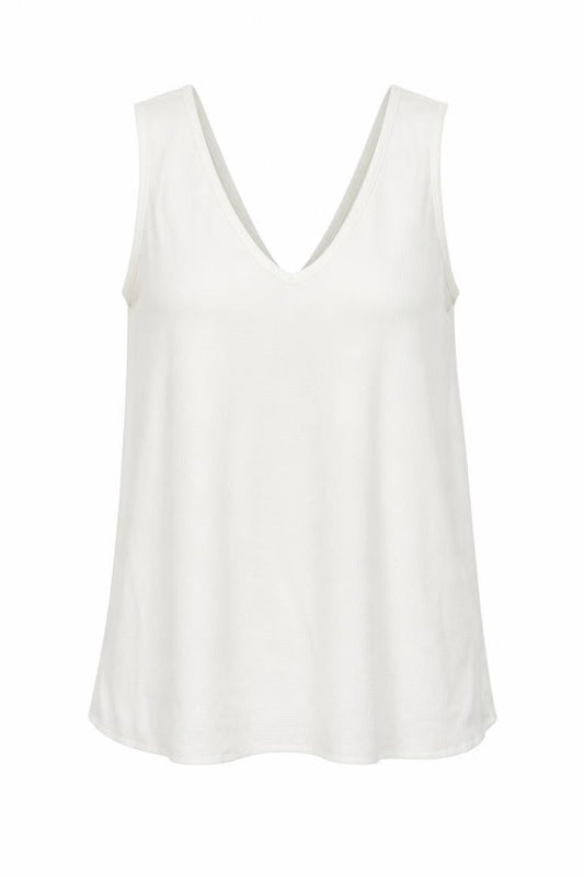 Front view of Mango women’s white polyester basic tank, size XS, v-neck