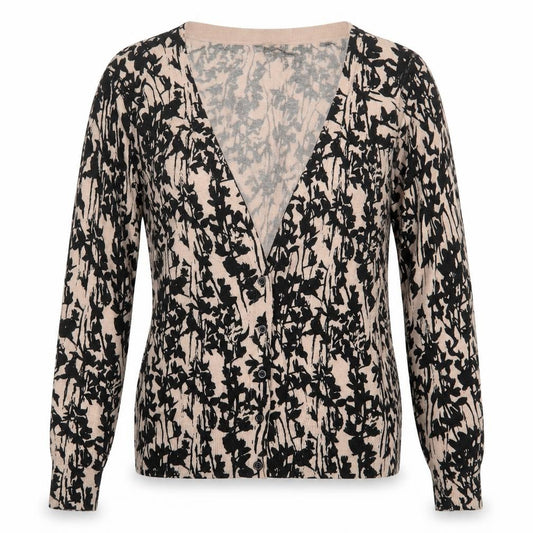 Front view of H&M women’s black v-neck geometric cotton cardigan jumper, size XS