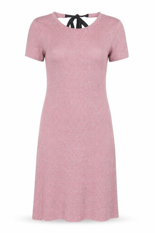 Front view of River Island women’s pink cotton a-line, size UK 6, crew neck tie