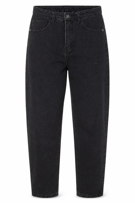 Front view of SHEIN women’s black cotton mom jeans, size S, 28-inch leg regular button