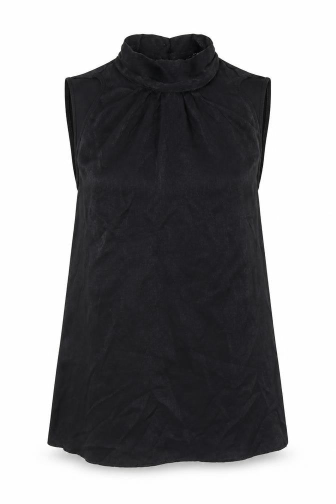 Front view of F&F women’s black polyester basic blouse, size UK 6, high neck