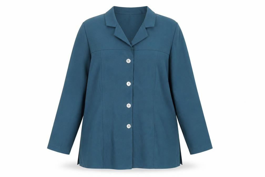 Front view of Classics women’s blue jacket blazer, size UK 14, button