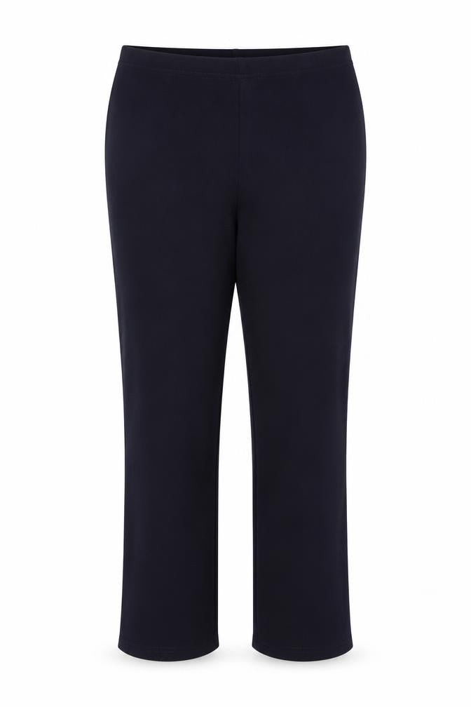 Front view of Pinns women’s blue polyester jogger trousers, size UK 12, 28-inch leg regular drawstring