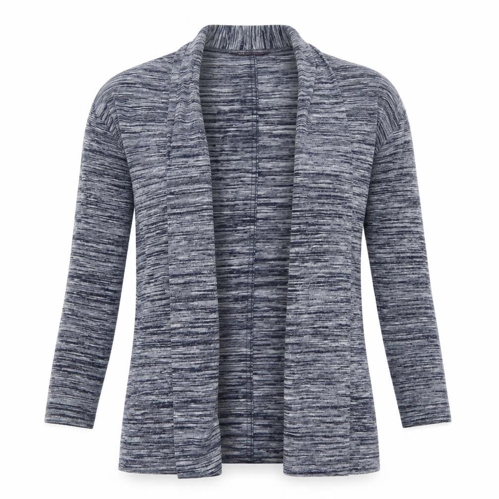 Front view of Marks & Spencer women’s black v-neck polyester cardigan jumper, size UK 12