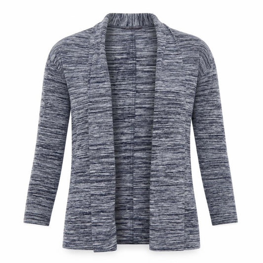 Front view of Marks & Spencer women’s black v-neck polyester cardigan jumper, size UK 12