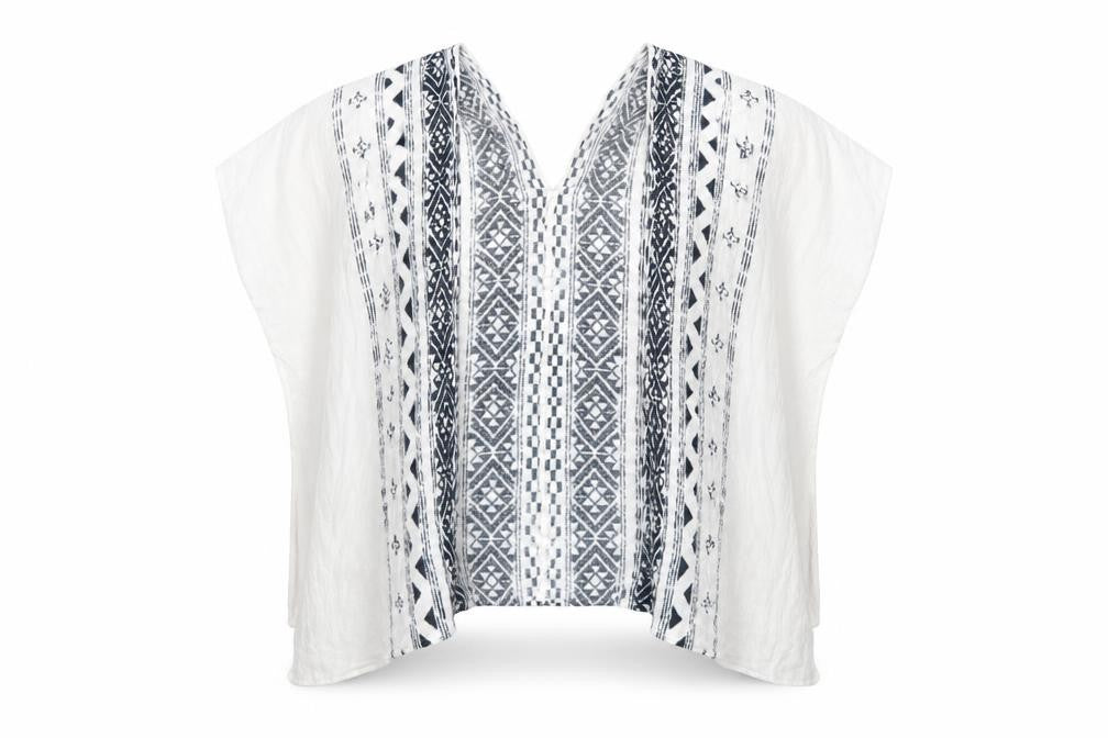 Steve Madden Womens White V-Neck Geometric Rayon Cape Jumper One Size