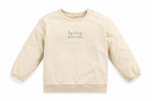 Front view of George Baby Beige Basic T-Shirt, size 12-18, Months Round Neck Snap - Big Things Start Small