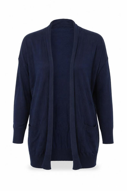Front view of Originals women’s blue v-neck viscose cardigan jumper, size M