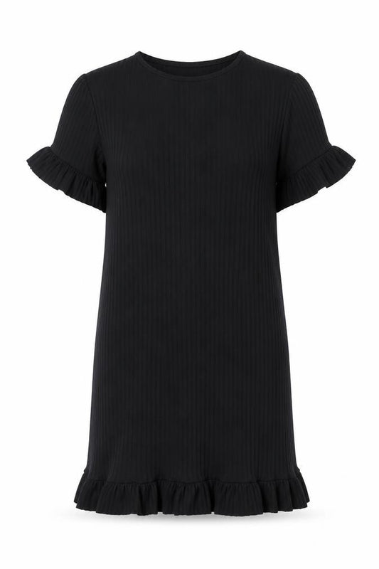 Front view of I SAW IT FIRST women’s black polyester a-line, size UK 8, round neck pullover - ribbed