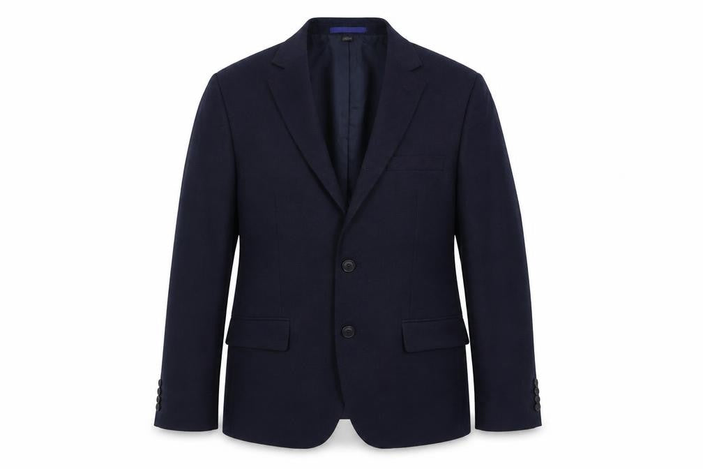 Front view of Marks & Spencer men’s blue polyester jacket suit jacket, size 38