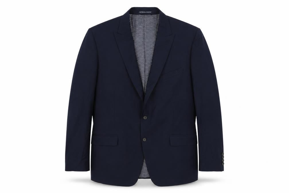 Front view of Marks & Spencer men’s blue polyester jacket suit jacket, size 44