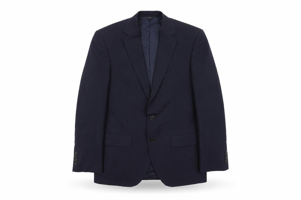 Front view of Marks & Spencer men’s blue polyester jacket suit jacket, size 38