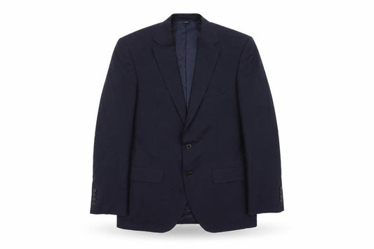 Front view of Marks & Spencer men’s blue polyester jacket suit jacket, size 38