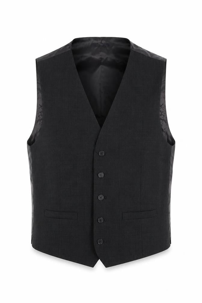 Front view of Marks & Spencer men’s grey polyester jacket suit waistcoat, size 38