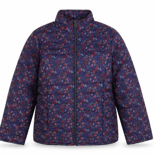 Anne De Lancay Womens Blue Floral Quilted Coat Size L Zip