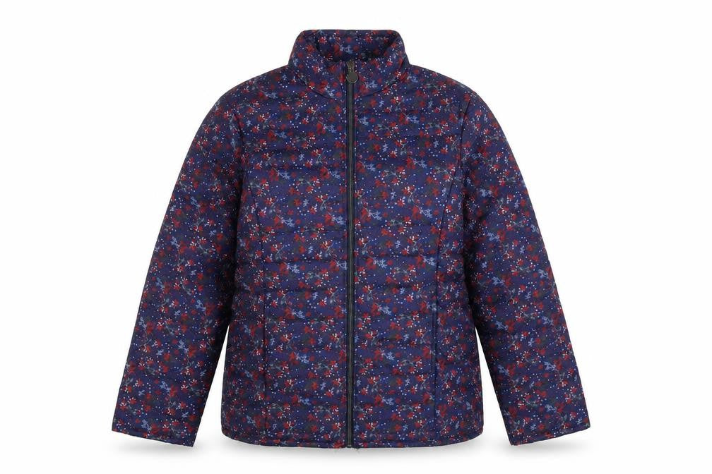 Anne De Lancay Womens Blue Floral Quilted Coat Size L Zip