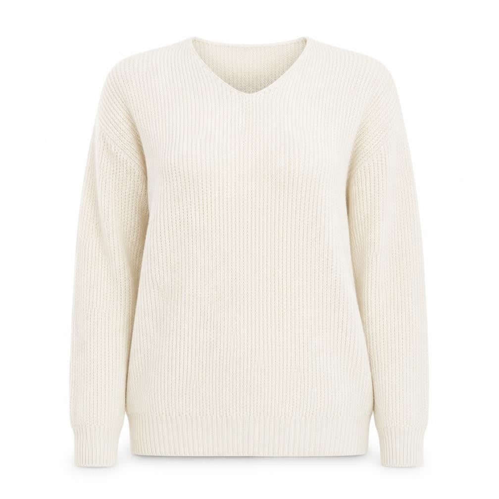 Front view of Collection women’s white v-neck cotton jumper, size UK 14