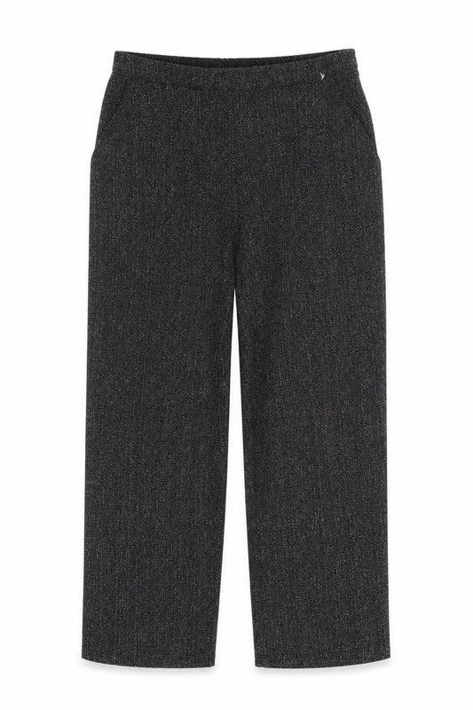 Front view of Sukhmani women’s grey polyester trousers, size UK 10, 28-inch leg regular