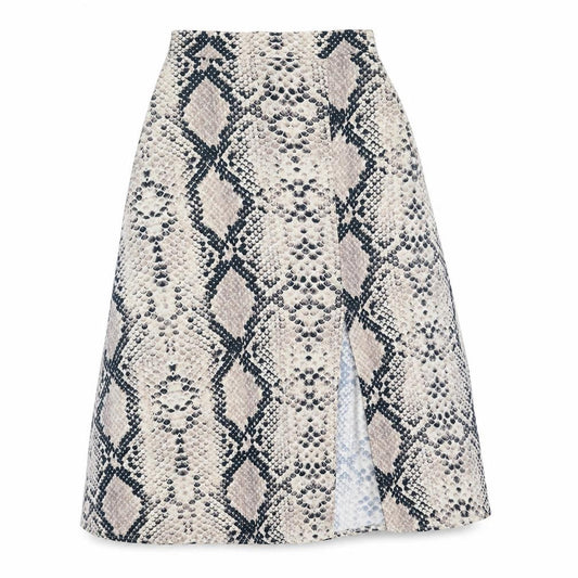 Front view of PRETTYLITTLETHING women’s multicoloured animal print polyester a-line skirt, size UK 4, zip