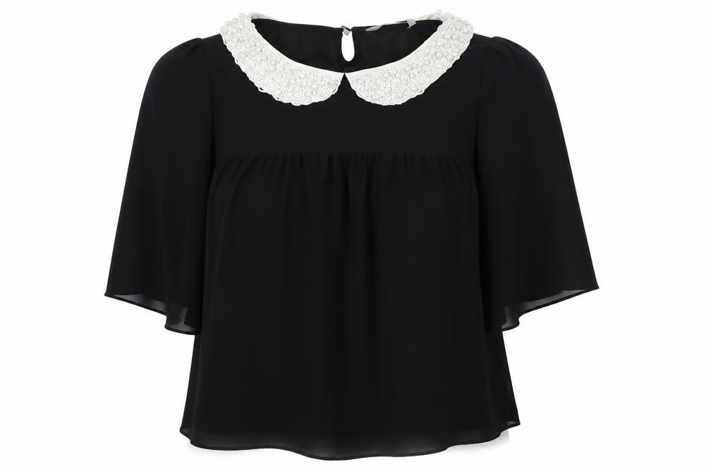 Front view of Darling women’s blue polyester basic blouse, size M, collared