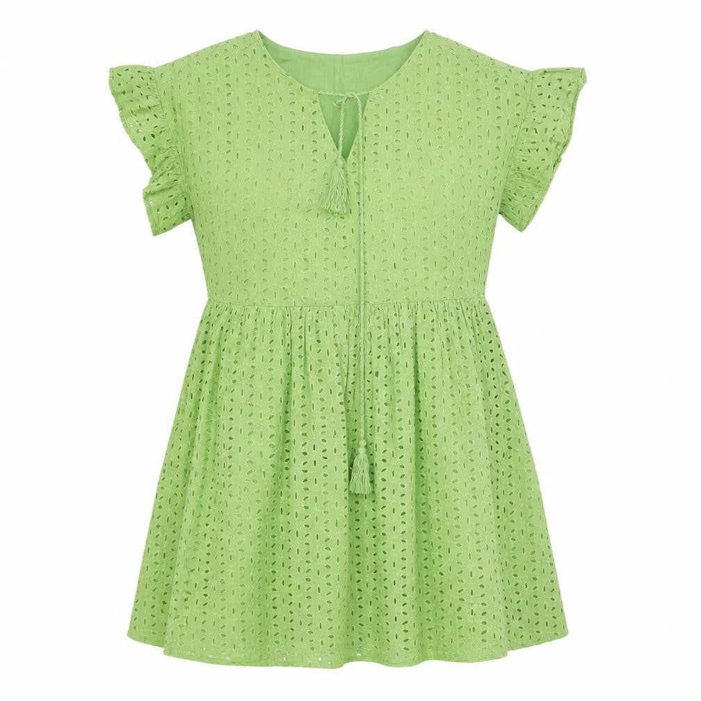 Front view of SHEIN women’s green polyester a-line, size XS, v-neck tie