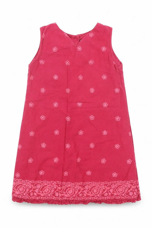 Front view of F&F girls’ pink floral cotton a-line, size 18-24, months v-neck button